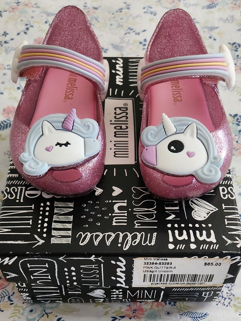 **NEW** Mini Melissa Sz 5 Pink Glitter Unicorn Baby Girl Mary Janes Retail $65